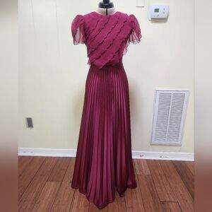 Elegant Burgundy Pleated Dress